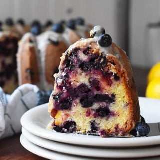 lemon blueberry bundt cake on a plate