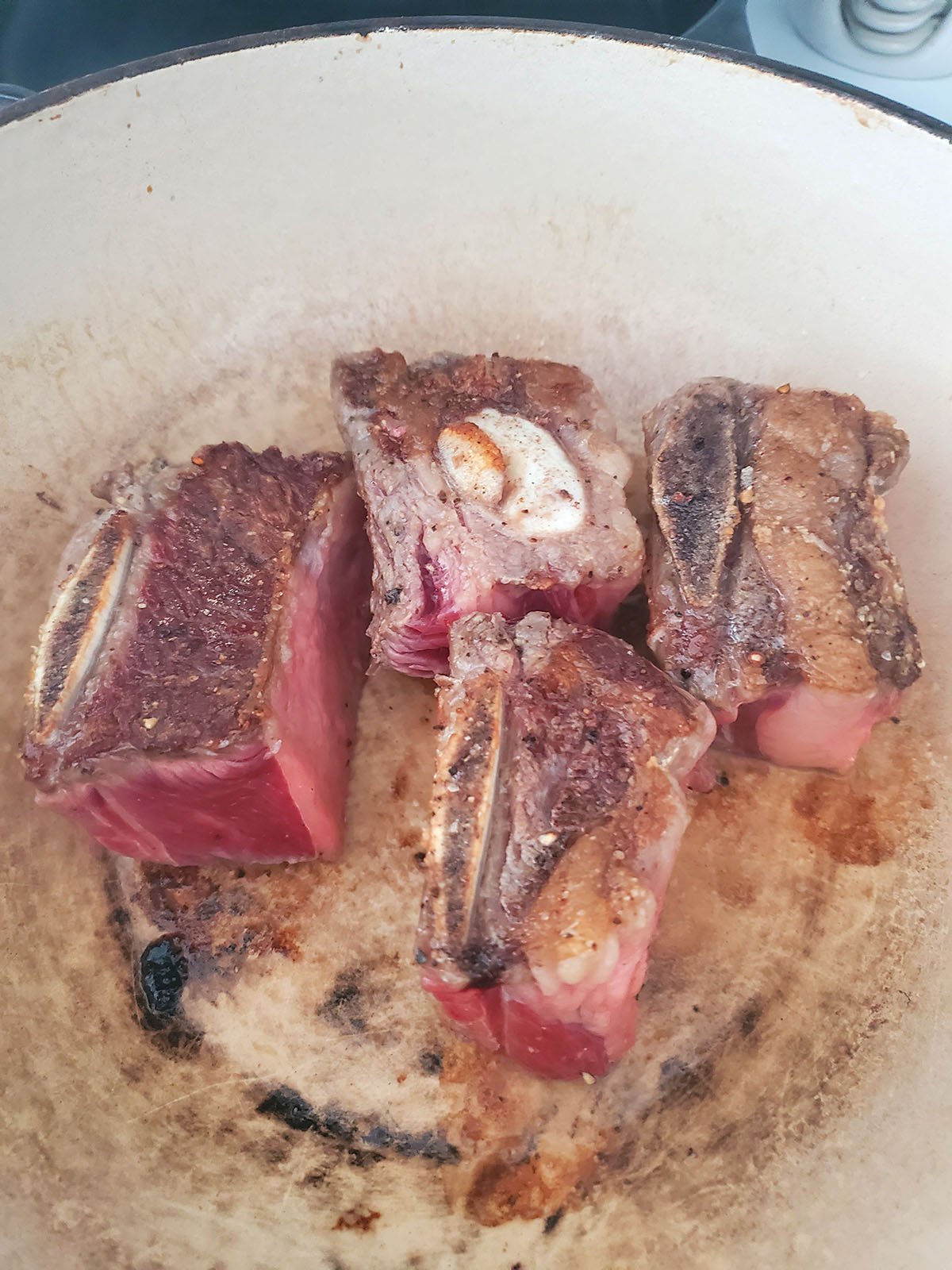 searing short ribs in a dutch oven