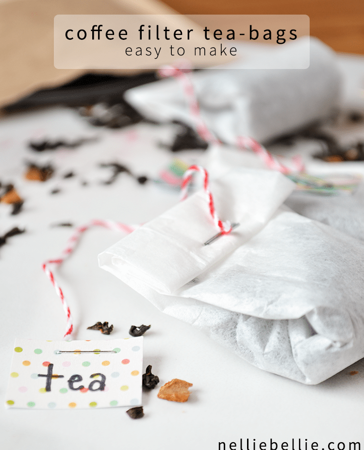 Make your own diy tea bags from coffee filters. Perfect for when you want to use loose-leaf. Or for gifting.