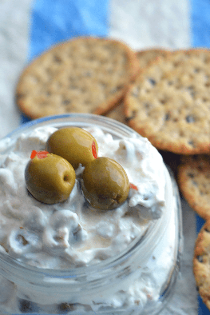 3 ingredient cream cheese olive dip. So easy and a perfect appetizer for a party!